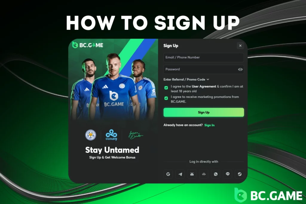 BC.Game logo and security features interface