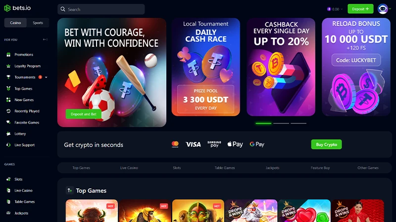 Bets.io Ethereum casino interface highlighting provably fair games
