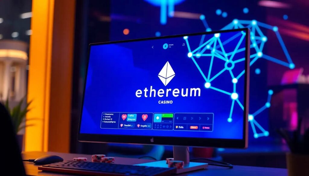 Futuristic visualization of advanced Ethereum casino security technologies