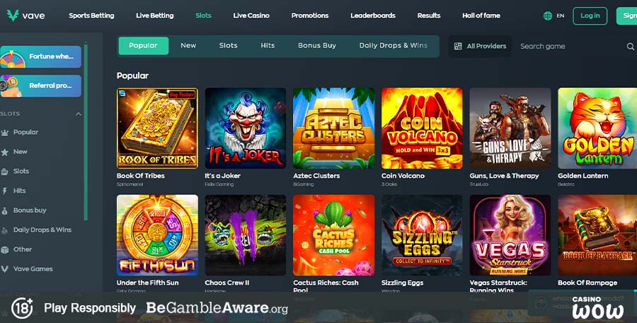 Vave Ethereum casino showing game selection and crypto payment options